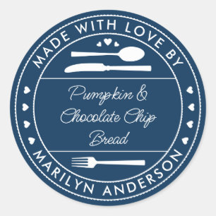 Navy Blue Made mit Liebe Food Geschenk Runder Aufkleber