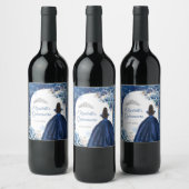 Navy Blue Magic Winter Snowflake Quinceanera Weinetikett (Flaschen)