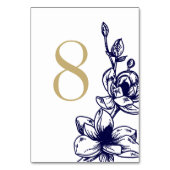 Navy Blue Magnolia Blume Hochzeit Tischnummer (Rückseite)