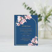 Navy Blue Magnolia Floral Wedding Details Begleitkarte (Stehend Vorderseite)