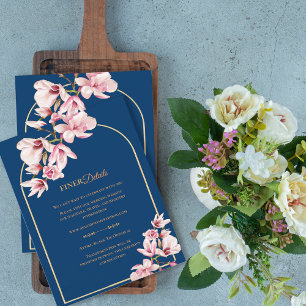 Navy Blue Magnolie Florale Hochzeitsdetails Begleitkarte