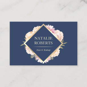 Navy Blue Makeup Artist Friseur Salon Vintag Flora Visitenkarte
