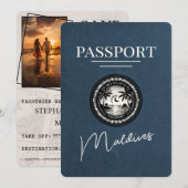 Navy Blue Maldive Passport Save the Date (Vorne/Hinten)