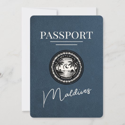 Navy Blue Maldive Passport Save the Date (Vorderseite)