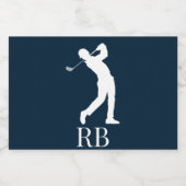 Navy Blue Man Golfer Monogram Schaumweinetikett (Einzelnes Label)