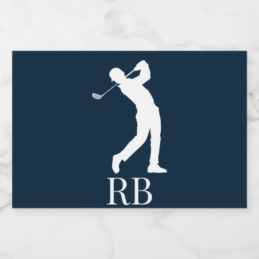 Navy Blue Man Golfer Monogram Schaumweinetikett (Einzelnes Label)