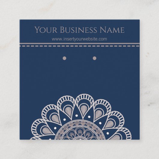 Navy Blue Mandala Earring Display Cards Quadratische Visitenkarte (Vorderseite)