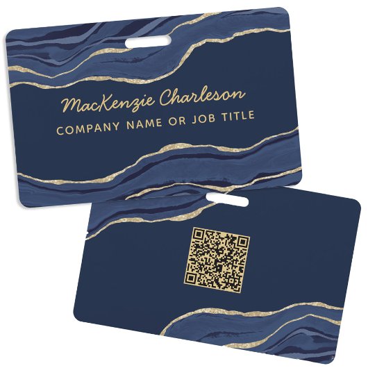 Navy Blue Marble Achat Geode Geschäft QR-Code Name Ausweis
