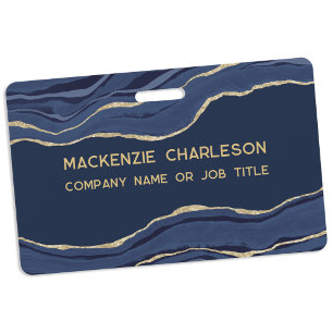 Navy Blue Marble Agate Geode Gold Business Name ID Ausweis
