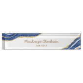 Navy Blue Marble Agate Gold Glitzer Beruflich Namensplakette (Vorderseite)