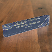 Navy Blue Marble Agate Gold Glitzer Beruflich Namensplakette (Seite)