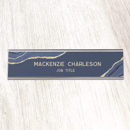 Navy Blue Marble Agate Gold Glitzer Beruflich Schreibtischnamensplakette