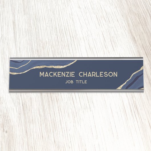 Navy Blue Marble Agate Gold Glitzer Beruflich Schreibtischnamensplakette