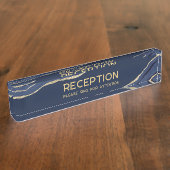 Navy Blue Marble Agate Gold Glitzer Empfang Namensplakette (Seite)