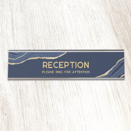 Navy Blue Marble Agate Gold Glitzer Empfang Schreibtischnamensplakette