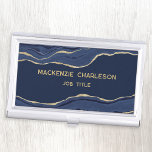 Navy Blue Marble Agate Gold Glitzer Geode Visitenkarten Dose<br><div class="desc">Elegantes marineblau-agate Marmorgeode-Design mit Imitaten goldenen Glitzer. Ändern Sie die Details,  um sie anzupassen.</div>