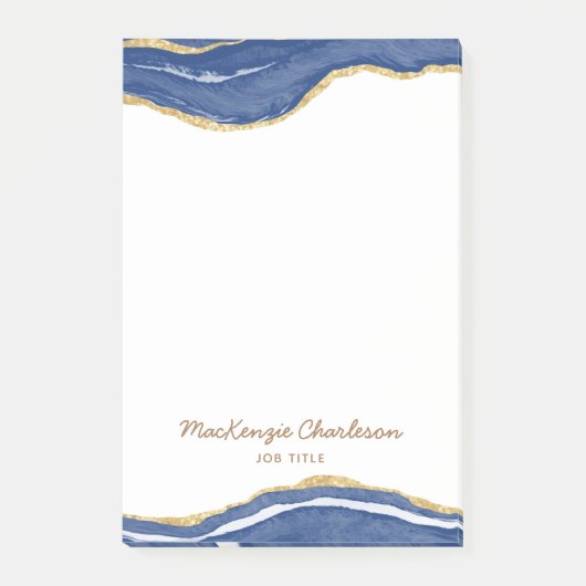 Navy Blue Marble Agate Gold Glitzer Personalisiert Post-it Klebezettel (Vorderseite)
