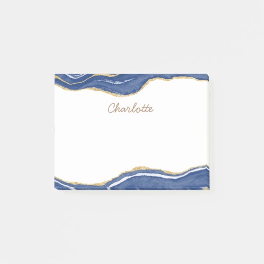Navy Blue Marble Agate Gold Glitzer Personalisiert Post-it Klebezettel (Vorderseite)