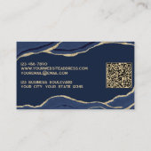 Navy Blue Marble Agate Gold Glitzer QR Code Busine Visitenkarte (Rückseite)