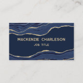 Navy Blue Marble Agate Gold Glitzer QR Code Busine Visitenkarte (Vorderseite)
