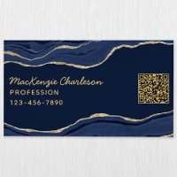 Navy Blue Marble Agate Gold Glitzer QR Code Geode