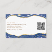 Navy Blue Marble Agate Gold Glitzer QR Code Visitenkarte (Rückseite)