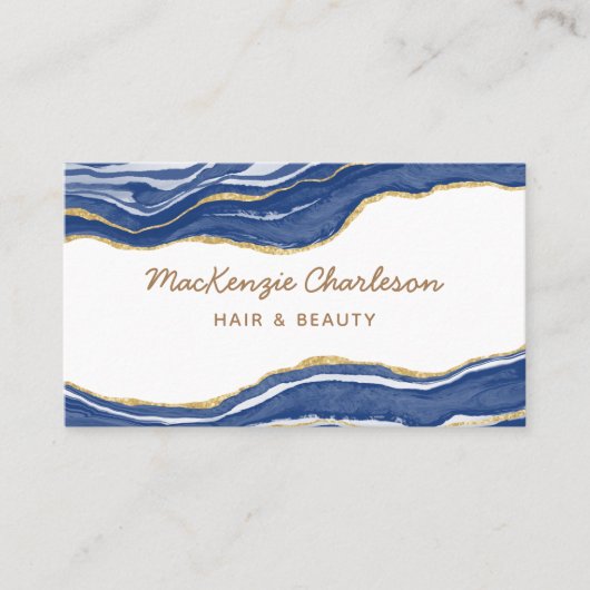 Navy Blue Marble Agate Gold Glitzer QR Code Visitenkarte (Vorderseite)