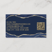 Navy Blue Marble Agate Gold Glitzer QR Code Visitenkarte (Rückseite)