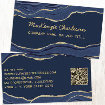 Navy Blue Marble Agate Gold Glitzer QR Code