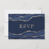 Navy Blue Marble Agate Gold Glitzer Wedding RSVP Karte (Vorderseite)