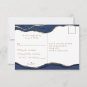 Navy Blue Marble Agate Gold Glitzer Wedding RSVP Karte (Rückseite)