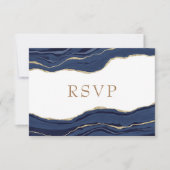 Navy Blue Marble Agate Gold Glitzer Wedding RSVP Karte (Vorderseite)
