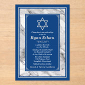 Navy Blue Marble Star von David Bar Mitzvah Acryleinladungen (Vorderseite)
