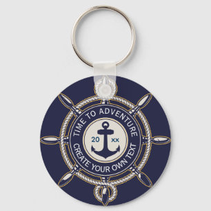 Navy-Blue-Maritimes-Anker- und Schiffssteuerrad-Ab Schlüsselanhänger
