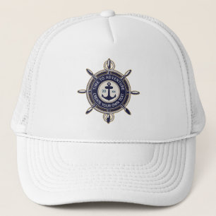 Navy-Blue Maritimes Anker- und Steuerrad-Abenteuer Truckerkappe