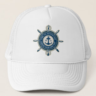 Navy-Blue Maritimes Anker- und Steuerrad-Abenteuer Truckerkappe