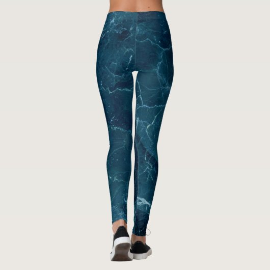 Navy Blue Marmor Texture Leggings (Rückseite)