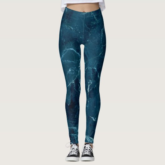 Navy Blue Marmor Texture Leggings (Vorderseite)