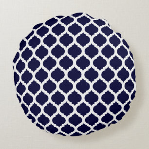 Navy Blue Marokkanische Muster Rundkissen Rundes Kissen