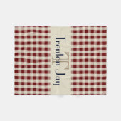Navy Blue Maroon Check Pattern Monogram Name Boys Fleecedecke (Vorderseite (Horizontal))
