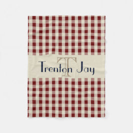 Navy Blue Maroon Check Pattern Monogram Name Boys Fleecedecke