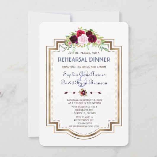 Navy Blue Marsala Herbst Probe Dinner Einladung (Vorderseite)