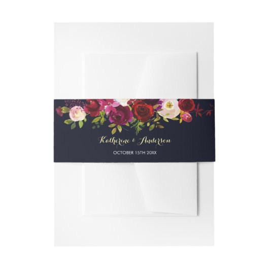 Navy Blue Marsala Rustic Boho Floral Wedding Einladungsbanderole (Vorderseite Beispiel)