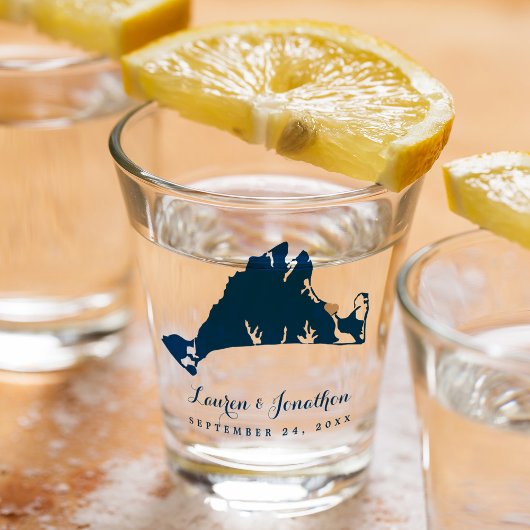 Navy Blue Martha's Vineyard Map Gold Heart Wedding Schnapsglas