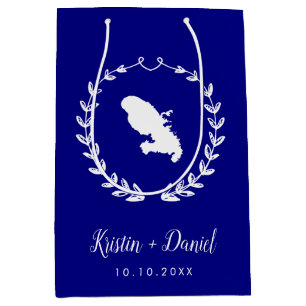 Navy Blue Martinique Map Wedding Welcome Swag Mittlere Geschenktüte