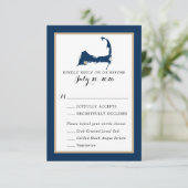 Navy Blue Mashpee Cape Cod Map Wedding RSVP Menü (Stehend Vorderseite)