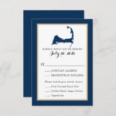 Navy Blue Mashpee Cape Cod Map Wedding RSVP Menü (Vorne/Hinten)