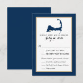 Navy Blue Mashpee Cape Cod Map Wedding RSVP Menü Karte (Vorne/Hinten)