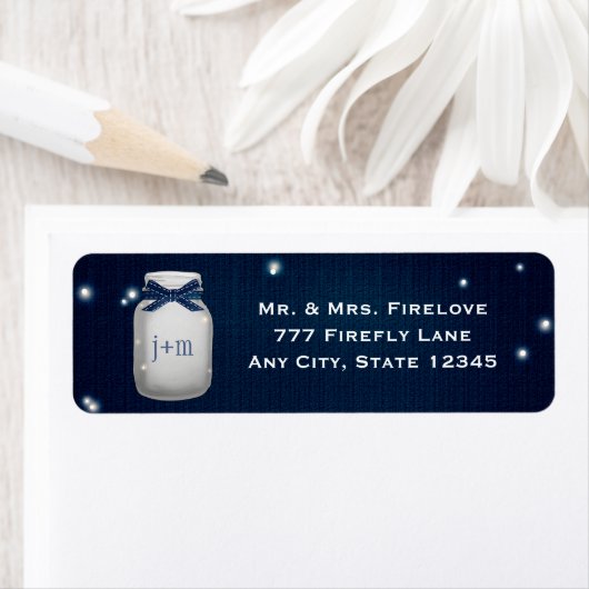 Navy Blue Mason Jar mit Firefreflies Rücksendeadre (Insitu)