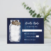 Navy Blue Mason Jar Wood Lights Wedding RSVP Card Karte (Stehend Vorderseite)